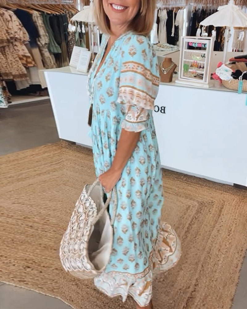MANA | CHIC FLORAL V-NECK MIDI DRESS