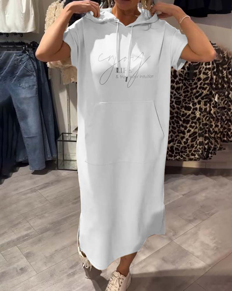 Parker - Casual Letter Print Hooded Pullover Dress