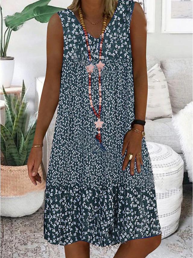 AVA | SLEEVELESS FLORAL V-NECK DRESS