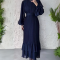 Cami - Chic French Fall Mesh-Accented Evening Gown