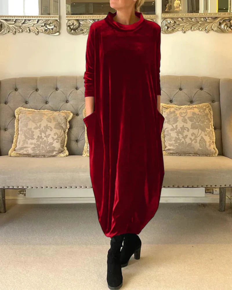 Helen | Elegant Velvet Winter Dress with Pockets