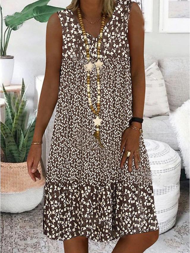 AVA | SLEEVELESS FLORAL V-NECK DRESS