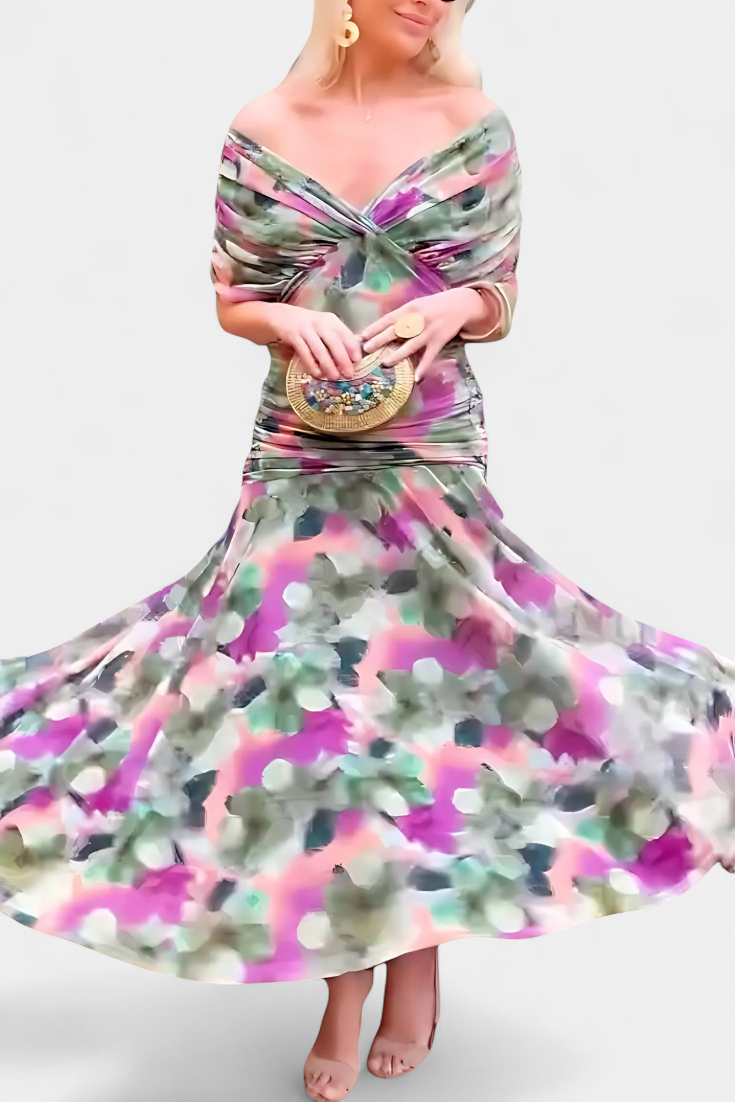 Alondraa™ Long Floral Dress with V-Neck