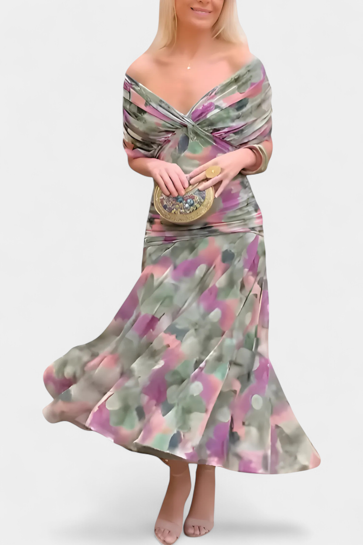 Alondraa™ Long Floral Dress with V-Neck