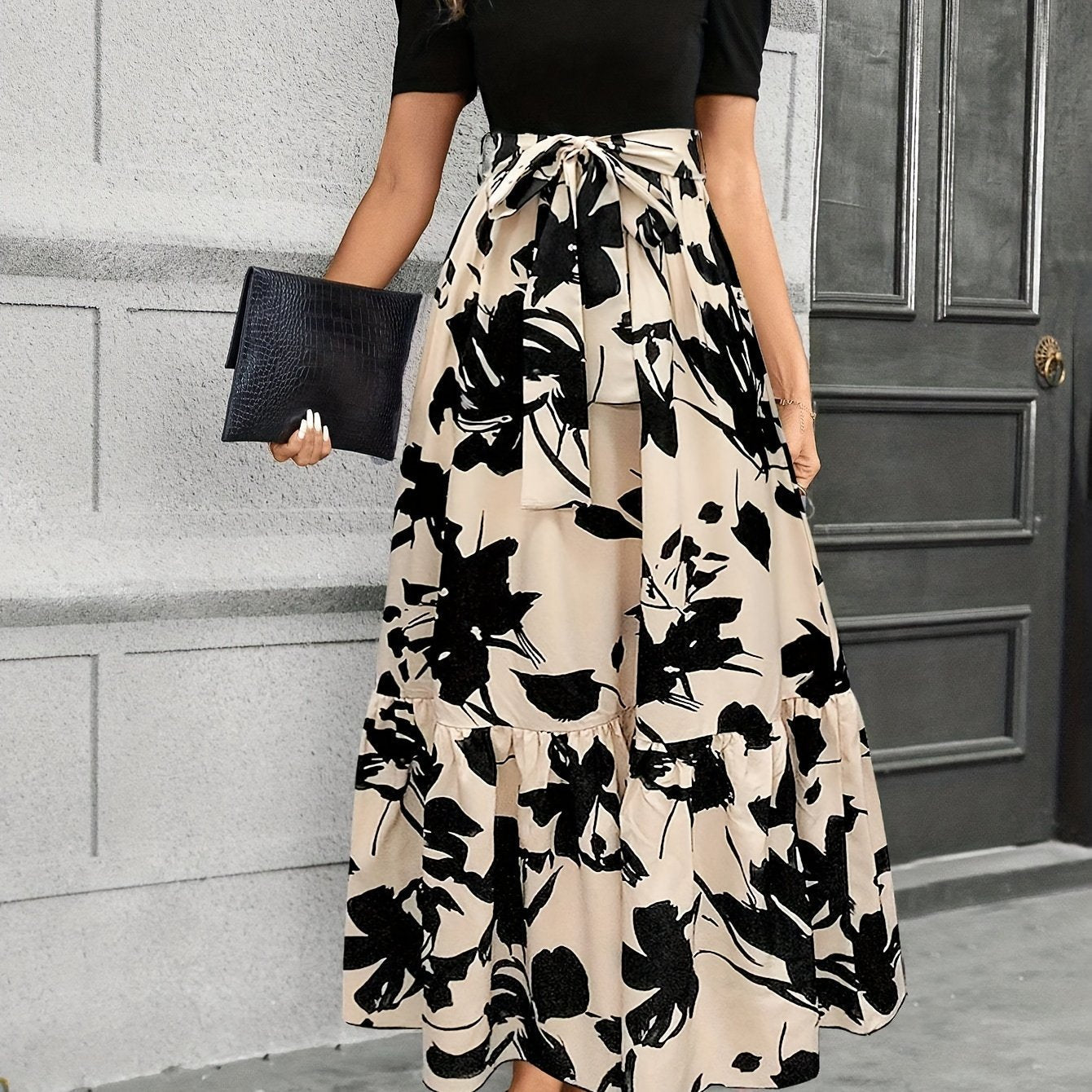Briony - Floral High-Waist Dress with Ruffle Hem