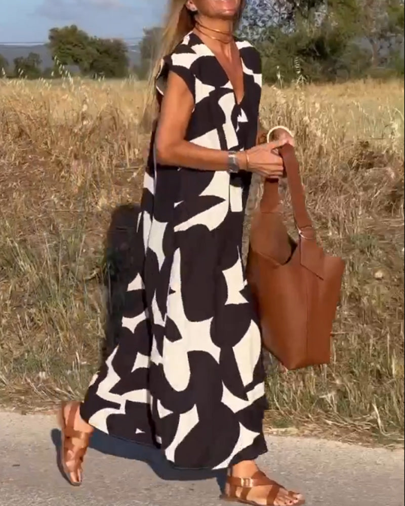 Elowen - Irregular Geometric Print Sleeveless Dress