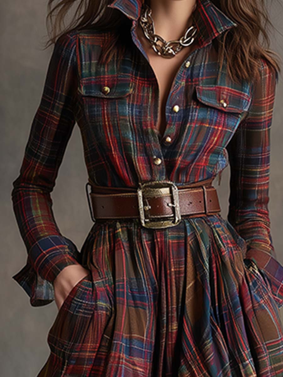 Margaret | Plaid Long-Sleeve Maxi Dress