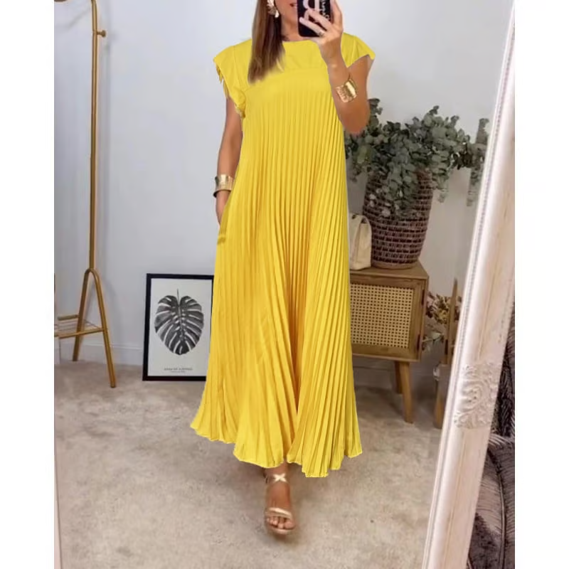 Sorrel - Elegant Spliced Pleated Maxi Dress