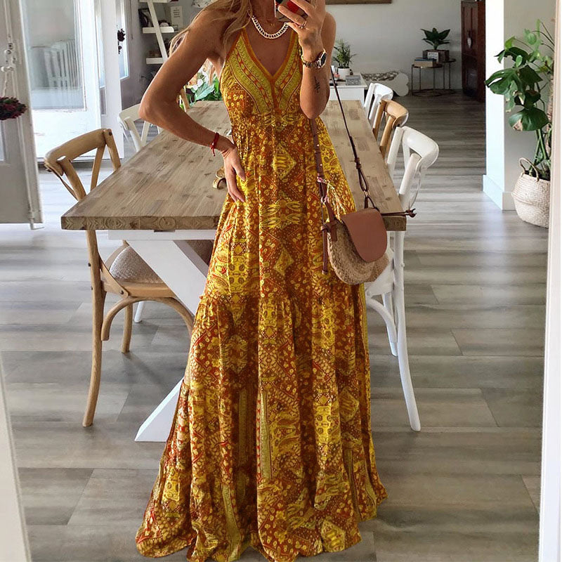 Wren - Boho Spaghetti Strap V-Neck Maxi Dress