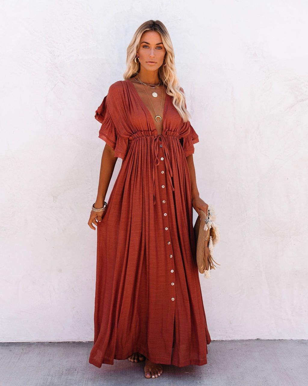 Audra - Boho V-Neck Kimono Beach Cover-Up Dress