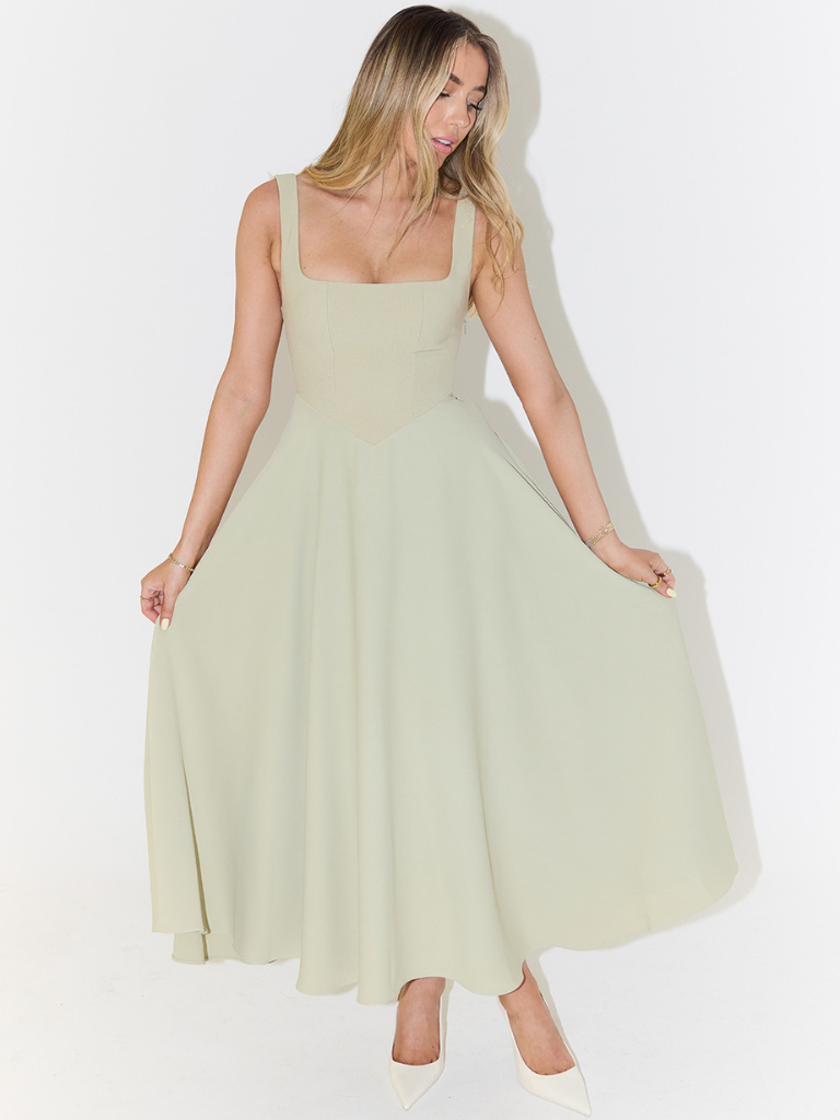 Trinity - Elegant Solid Sleeveless A-Line Midi Dress