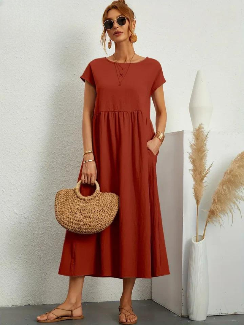 Maelis - Women's Loose Cotton-Linen Pocket Dress