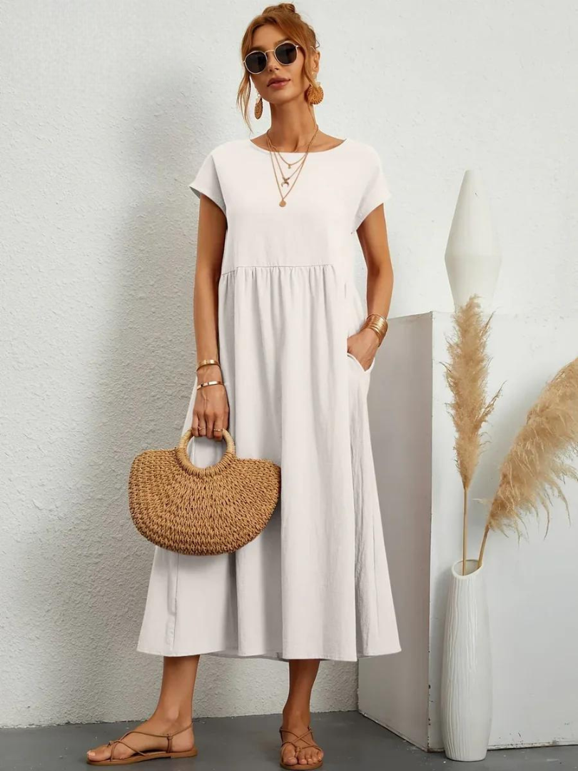 Maelis - Women's Loose Cotton-Linen Pocket Dress