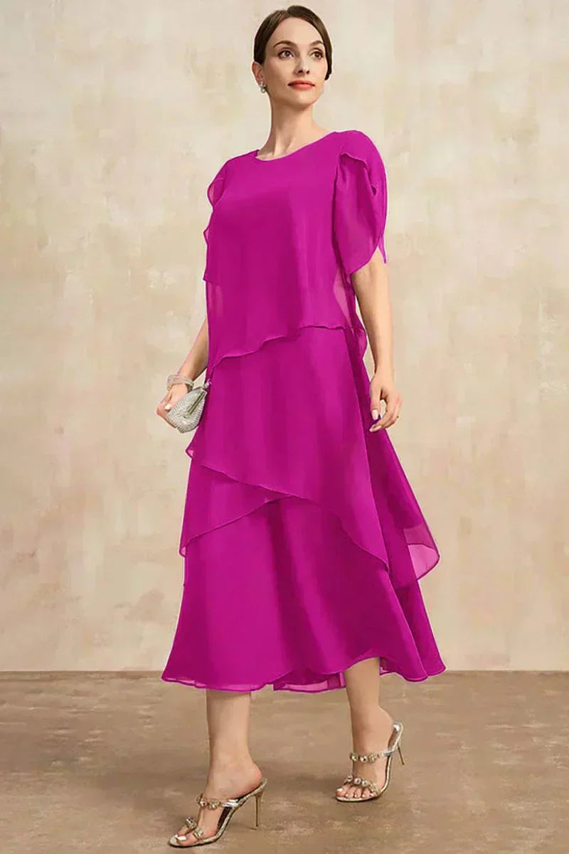 Belle - Flowy Short Sleeve Irregular Layered Long Dress