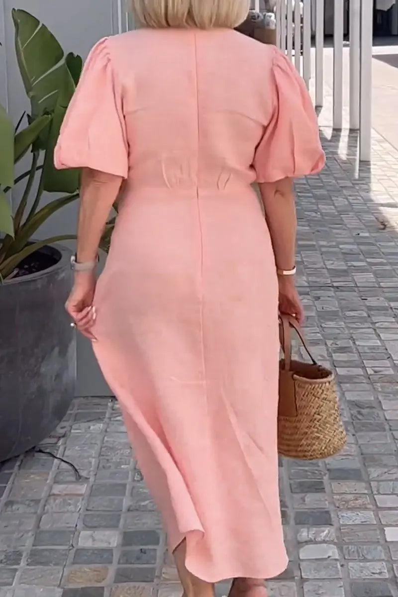 LYNORA | ELEGANT V-NECK MIDI DRESS