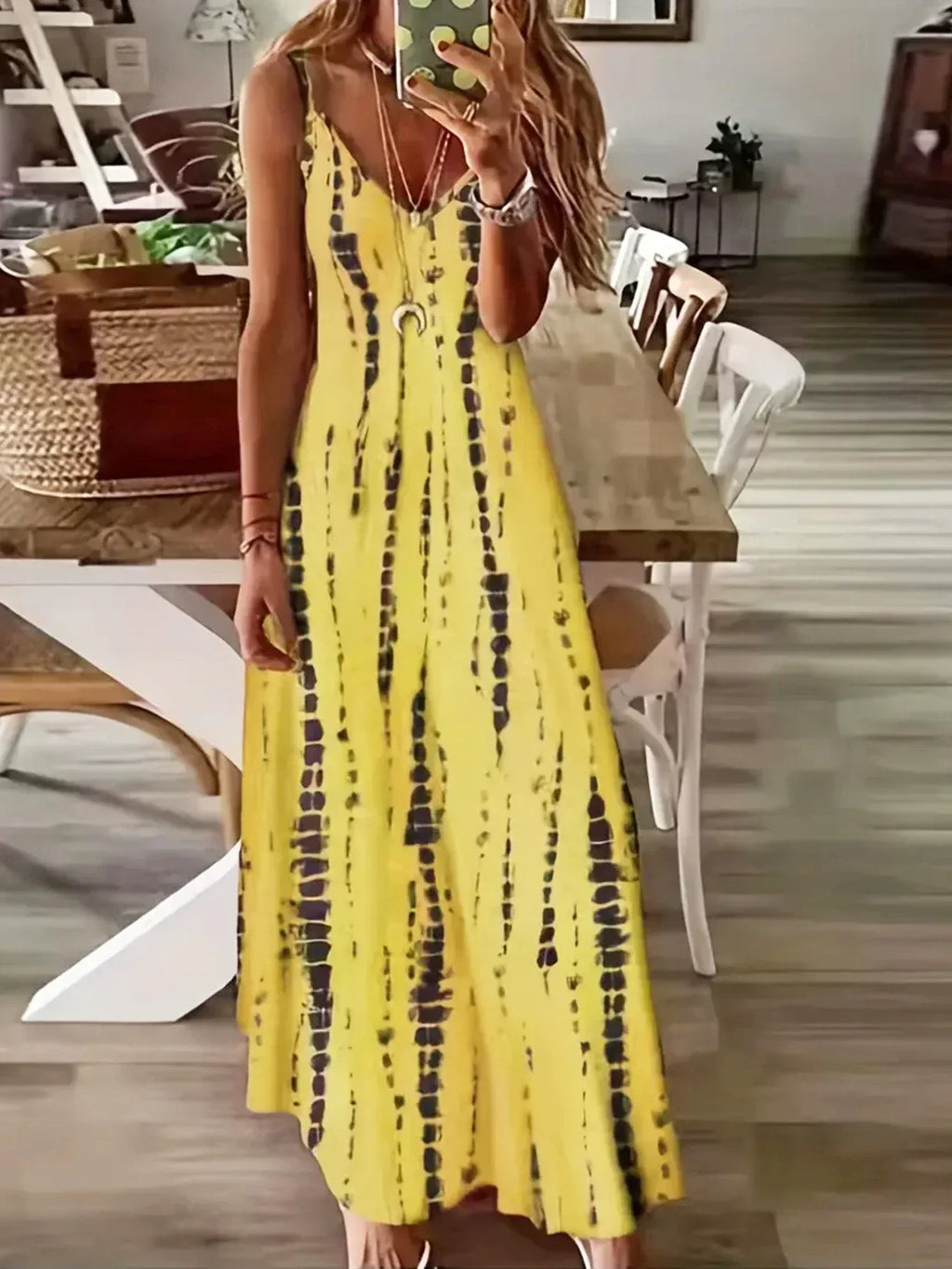 Seren - Women's V-Neck Tie-Dye Maxi Dress