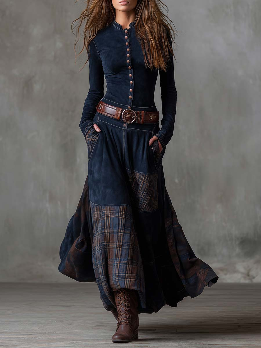 Helena | Suede Maxi Dress with Belt
