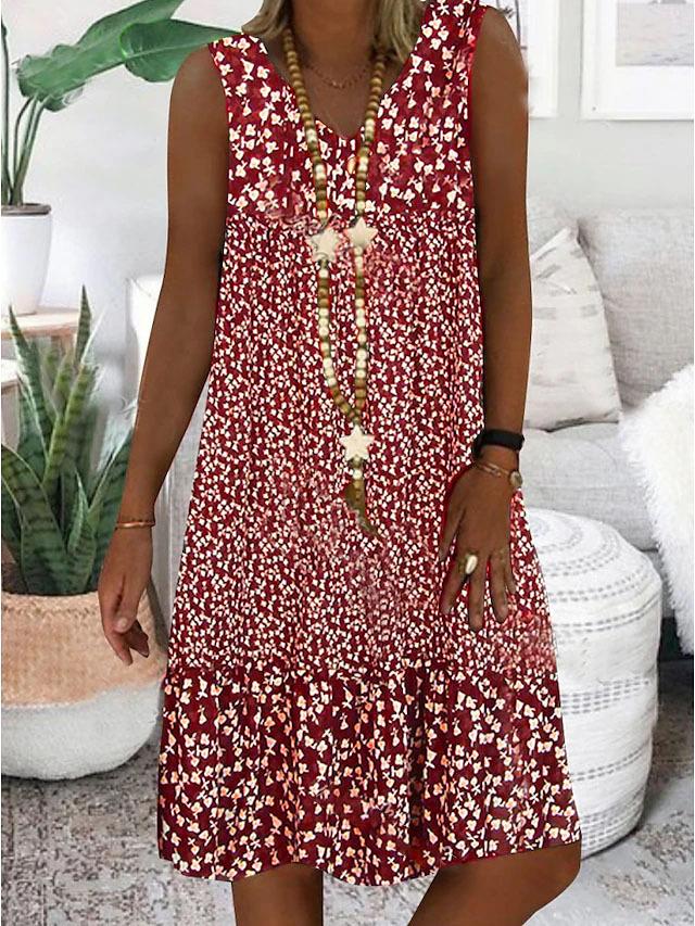AVA | SLEEVELESS FLORAL V-NECK DRESS