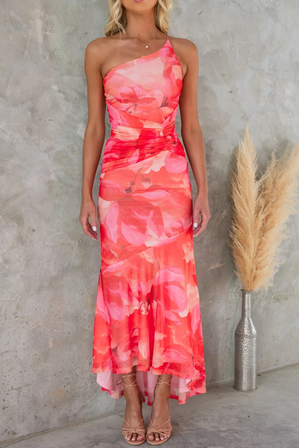 Nyla - Irregular Hem Floral Party Dress