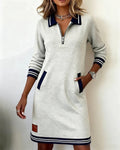 Eliana | Elegant Zip-Collar Striped Midi Dress